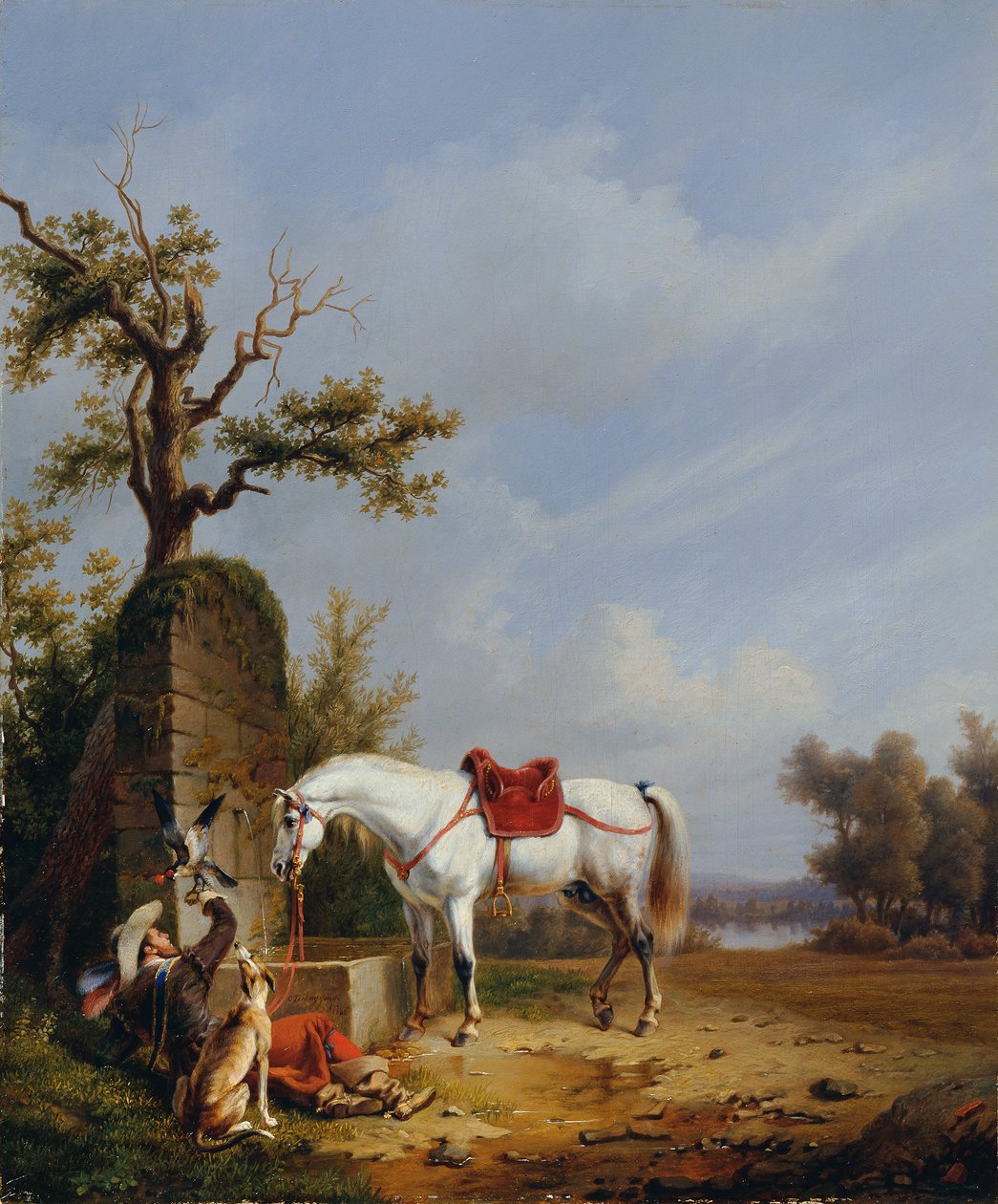Tyska: Reiter mit Pferd Ridning med häst av Edmond Jean Baptiste Tschaggeny