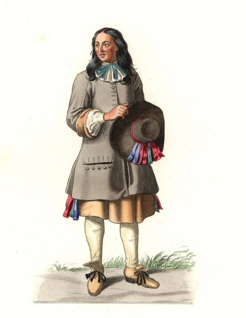 Fransk bonde 1600-talet, efter en gravyr från 1679, av Jean Saint Jean - Litografi av en illustration av Edmond Lechevallier-Chevignard (1825-1902), från "Costumes historiques des 16e" av Edmond Lechevallier Chevignard