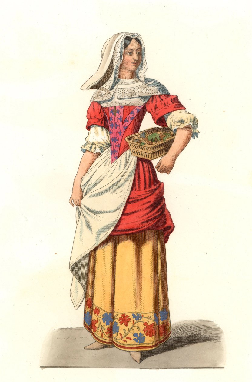 Fransk bonde 1600-talet, från en gravyr av Jean Saint Jean - Litografi från en illustration av Edmond Lechevallier-Chevignard (1825-1902), från "Costumes historiques des 16th" av Edmond Lechevallier Chevignard