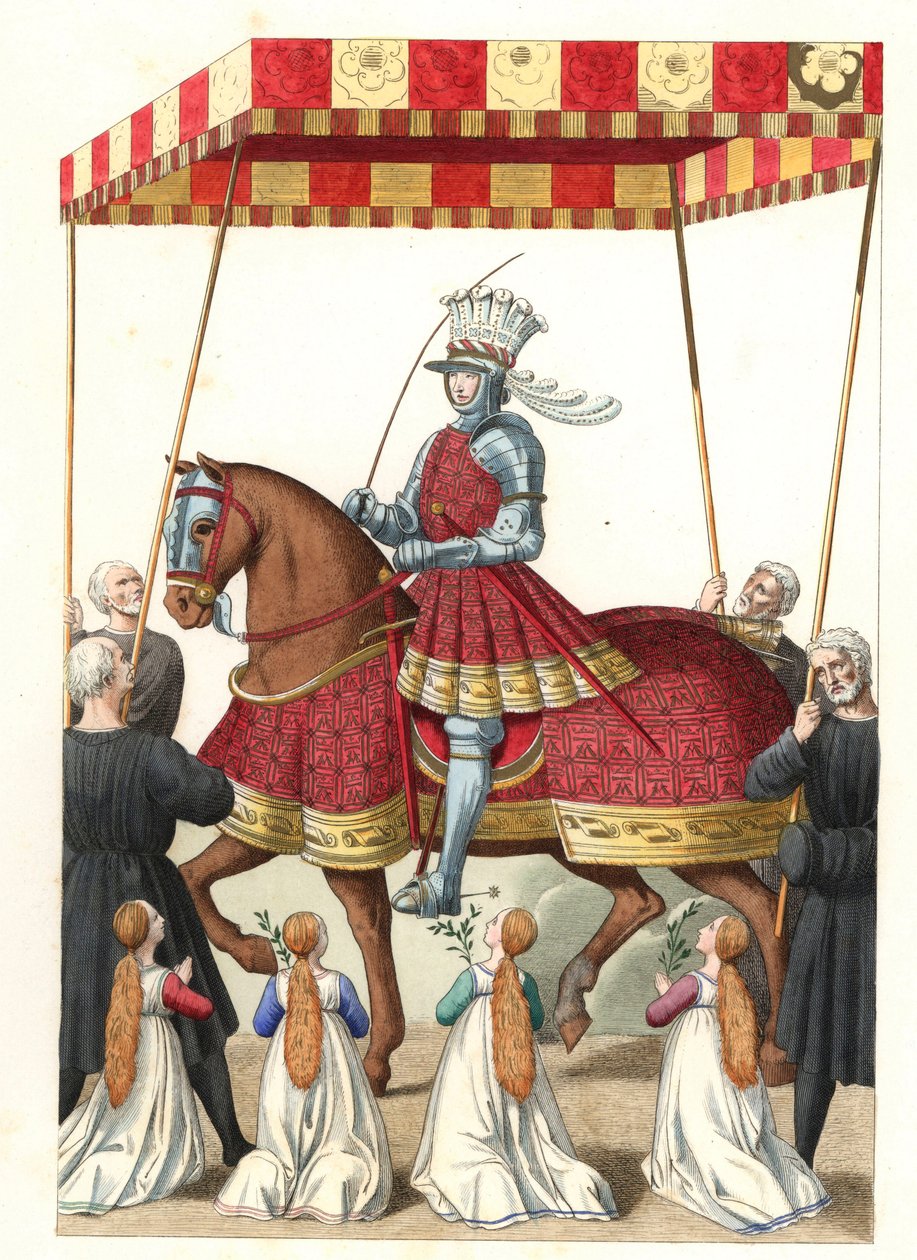 Kung Ludvig XII av Frankrike (1462-1515), efter en miniatyr av Jean Marot (eller Desmarets, cirka 1450-cirka 1526) - Litografi från en illustration av Edmond Lechevallier-Chevignard (1825-1902), från "historiska dräkter från 16th av Edmond Lechevallier Chevignard