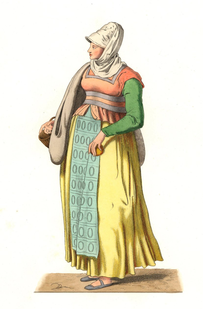 Portugisisk bonde på 1500-talet - Litografi baserad på en illustration av Edmond Lechevallier-Chevignard (1825-1902), från "" Costumes historiques des 16th av Edmond Lechevallier Chevignard