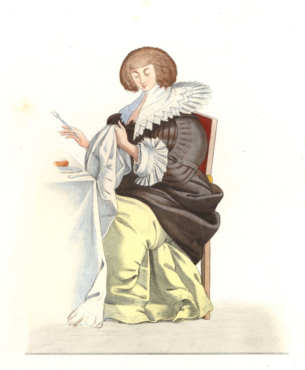Kvinna från den franska adeln 1500-talet, efter gravyr av Abraham Bosse (1602-1676) - Litografi från en illustration av Edmond Lechevallier-Chevignard (1825-1902), från "Costumes historiques des 16th av Edmond Lechevallier Chevignard