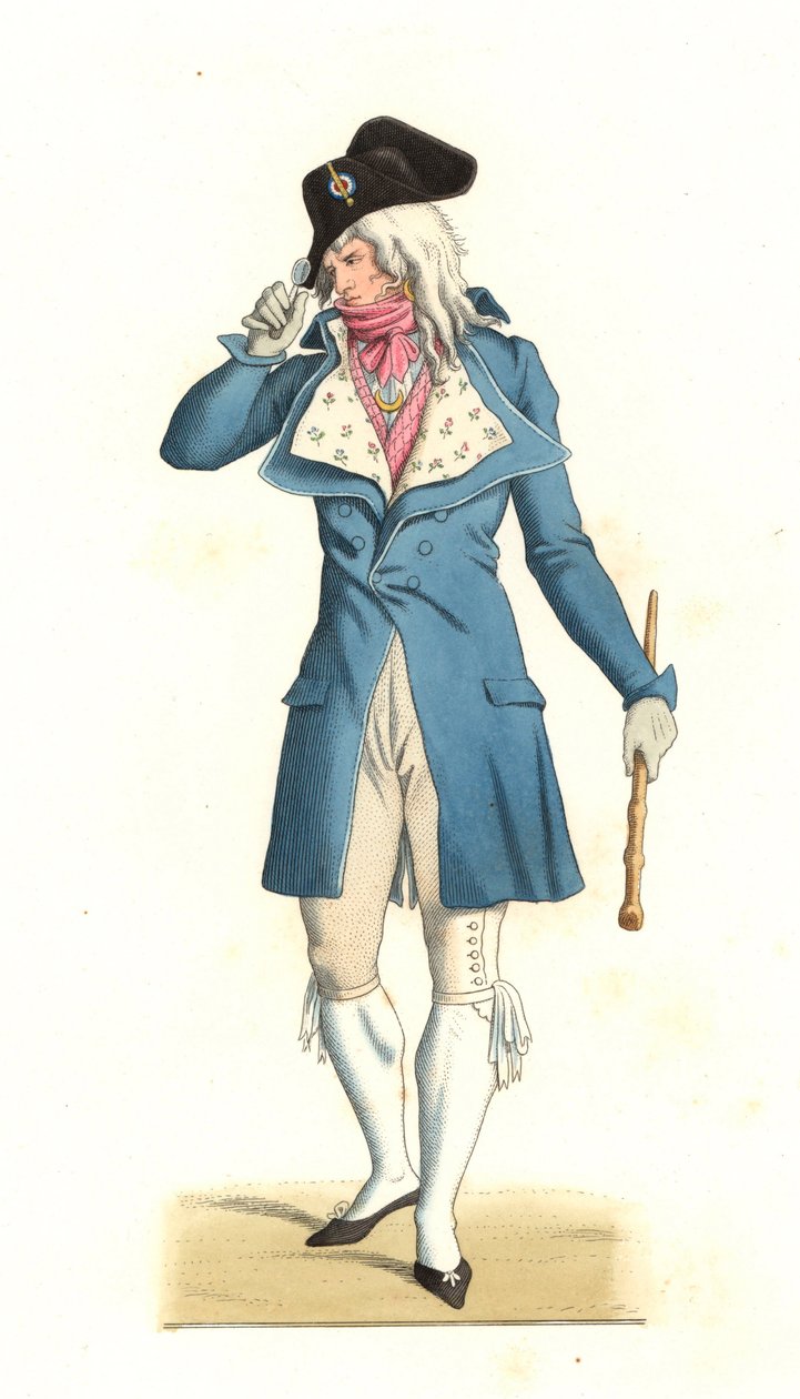 Ung fransman född på 1700-talets otroliga sätt, efter en målning av Carle Vernet (1758-1836) - Litografi från en illustration av Edmond Lechevallier-Chevignard (1825-1902), från "Costumes historiques des 16e" av Edmond Lechevallier Chevignard