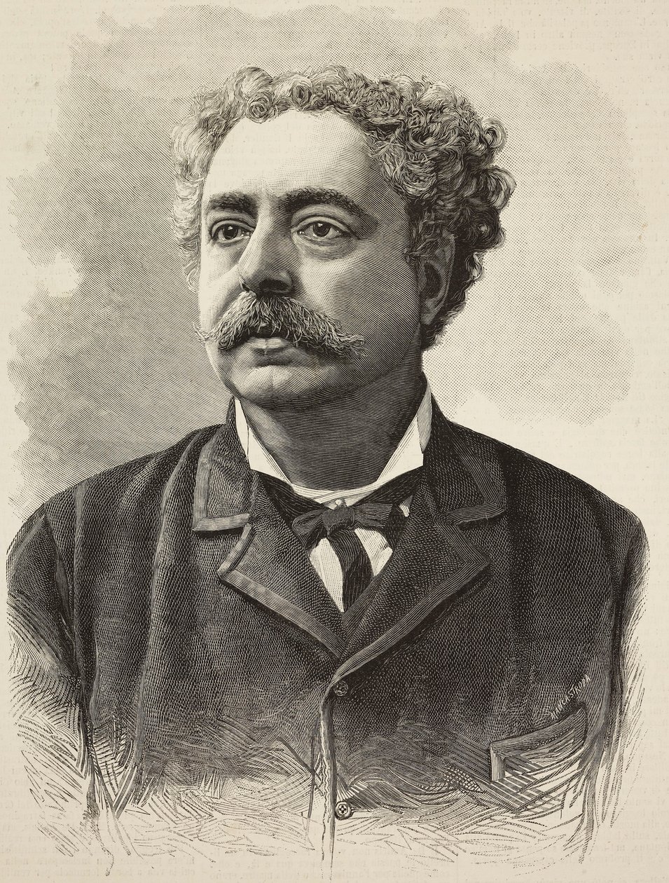 Porträtt av Edmondo De Amicis (1846-1908), italiensk författare, gravyr av E Mancastroppa från fotografi av Schemboche från L