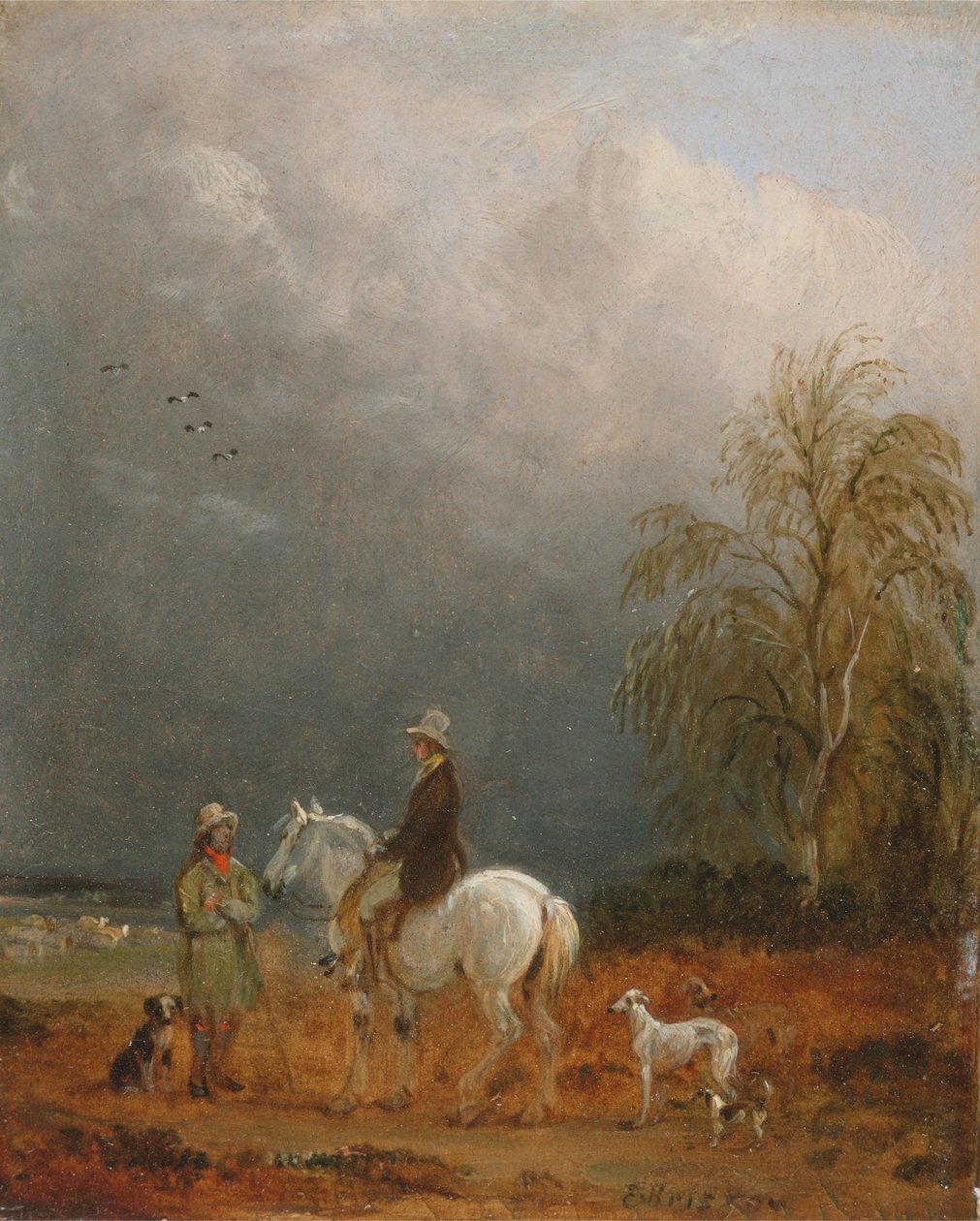 En resande och en herde i ett landskap av Edmund Bristow