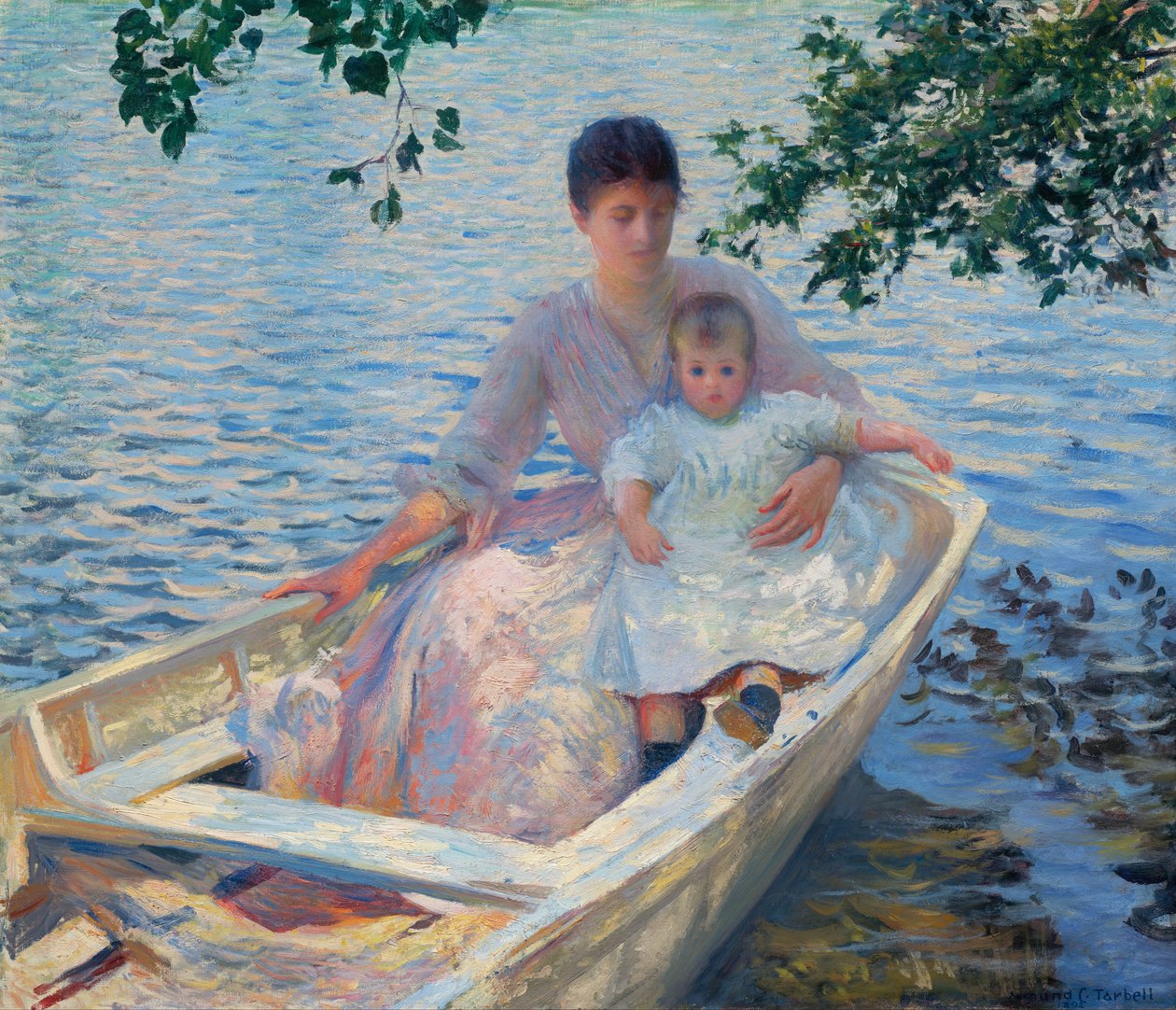 Mor och barn i en båt av Edmund Charles Tarbell