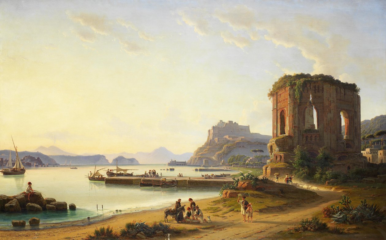 Utsikt över Golfo di Pozzuolo med den gamla hamnen och slottet av Edmund Hottenroth