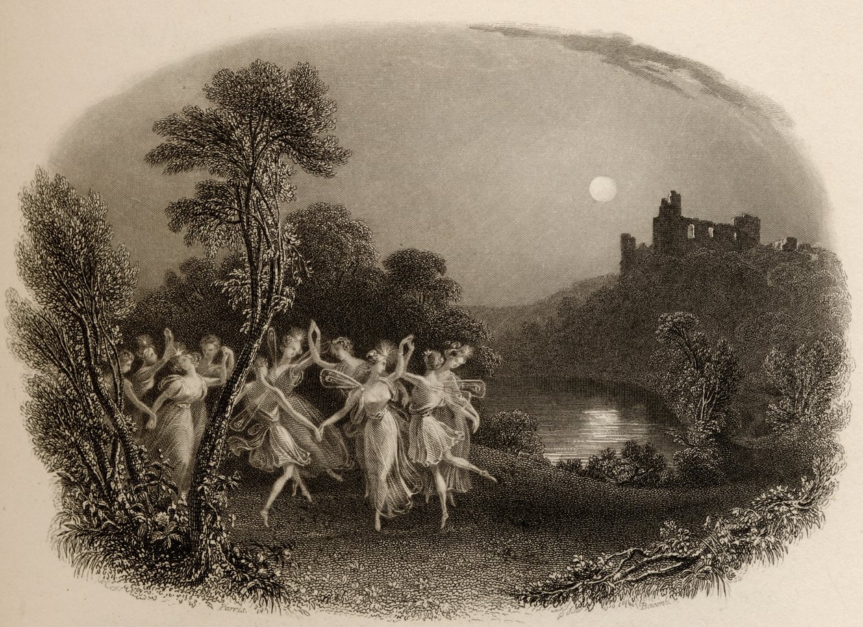 The Dance of the Fairies, graverad av F.C. Lewis, illustration från "The Pilgrims of the Rhine" publicerad 1840 av Edmund Thomas Parris