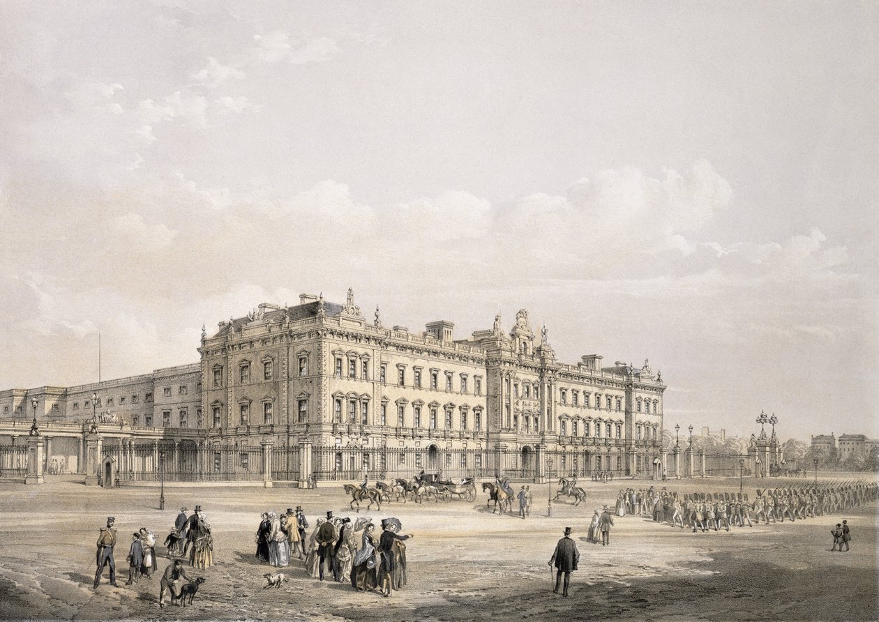 Buckingham Palace, graverad av Thomas Picken (fl.1838-d.1870), pub. 1852 av Lloyd Bros. und Co. (litografi) av Edmund Walker