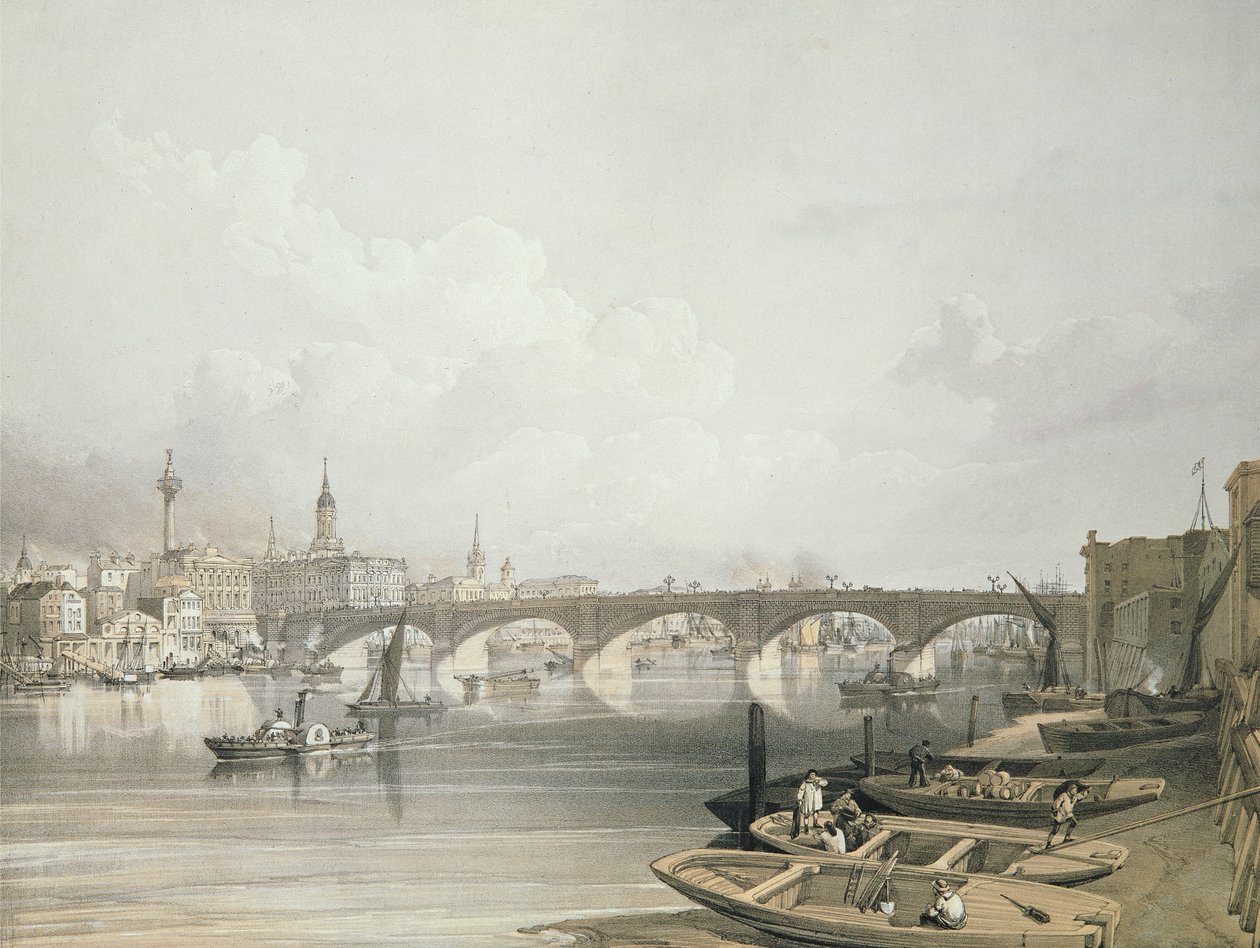 London Bridge, från ovanför bron, graverad av William Simpson (1823-99), pub. 1852 av Lloyd Bros. und Co. (litografi) av Edmund Walker