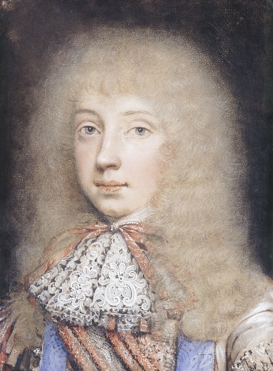 Porträtt av Edward Stuart, bystlängd, med flytande hår och spetsstock, av Edmund Ashfield