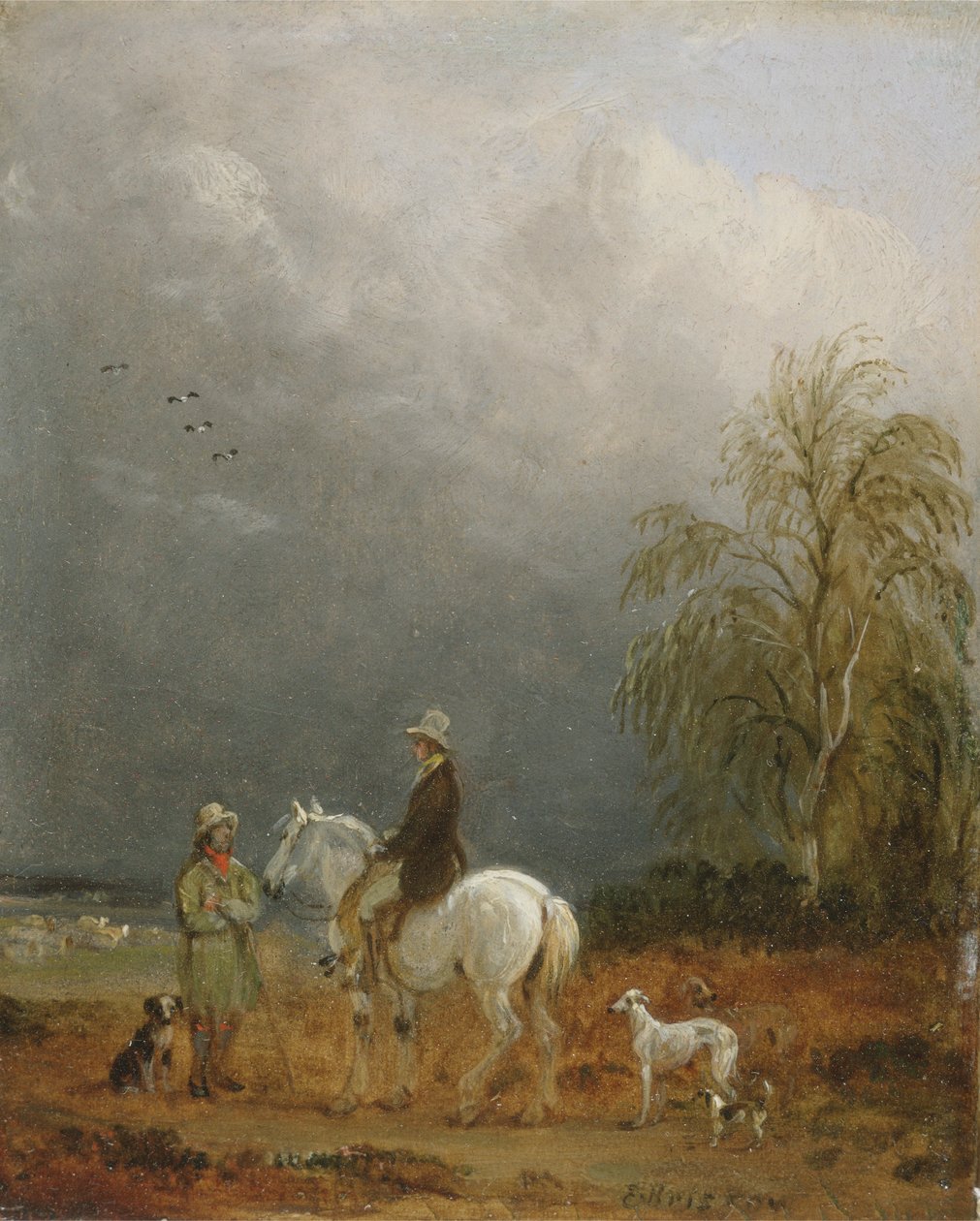 En resenär och en herde i ett landskap (olja ombord) av Edmund Bristow