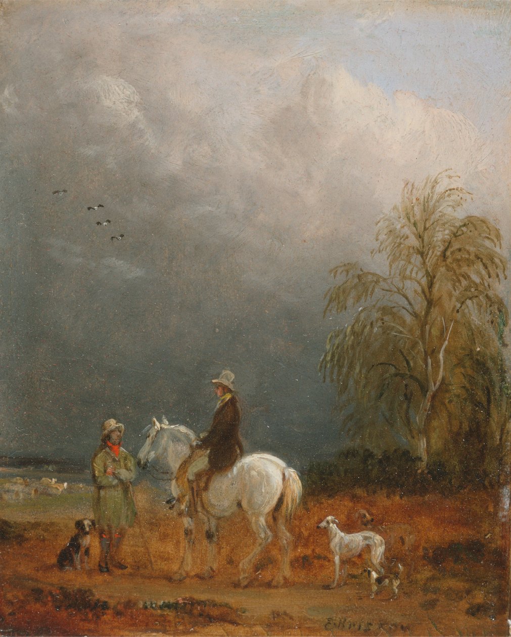 En resenär och en herde i ett landskap av Edmund Bristow