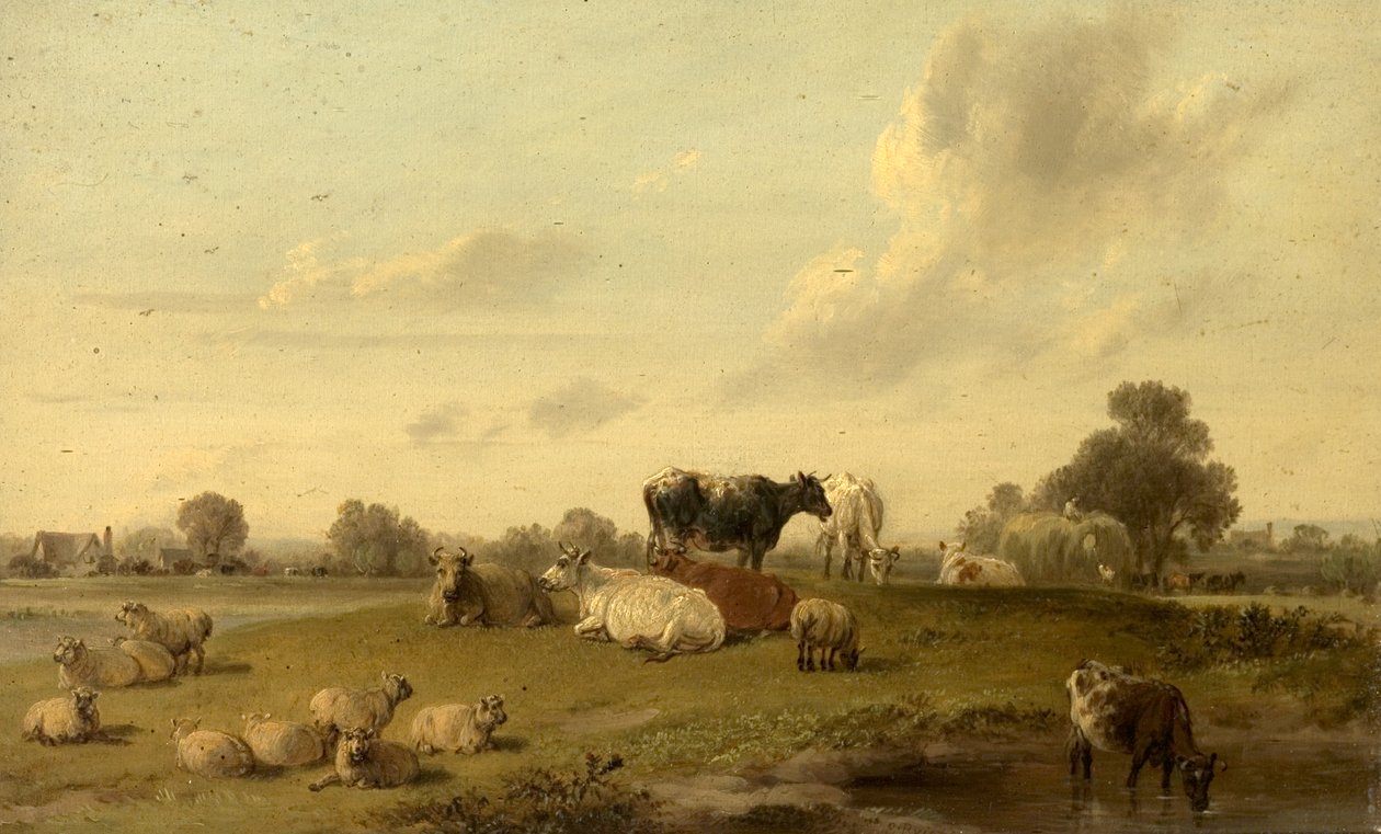 Landskap med nötkreatur och får av Edmund Bristow