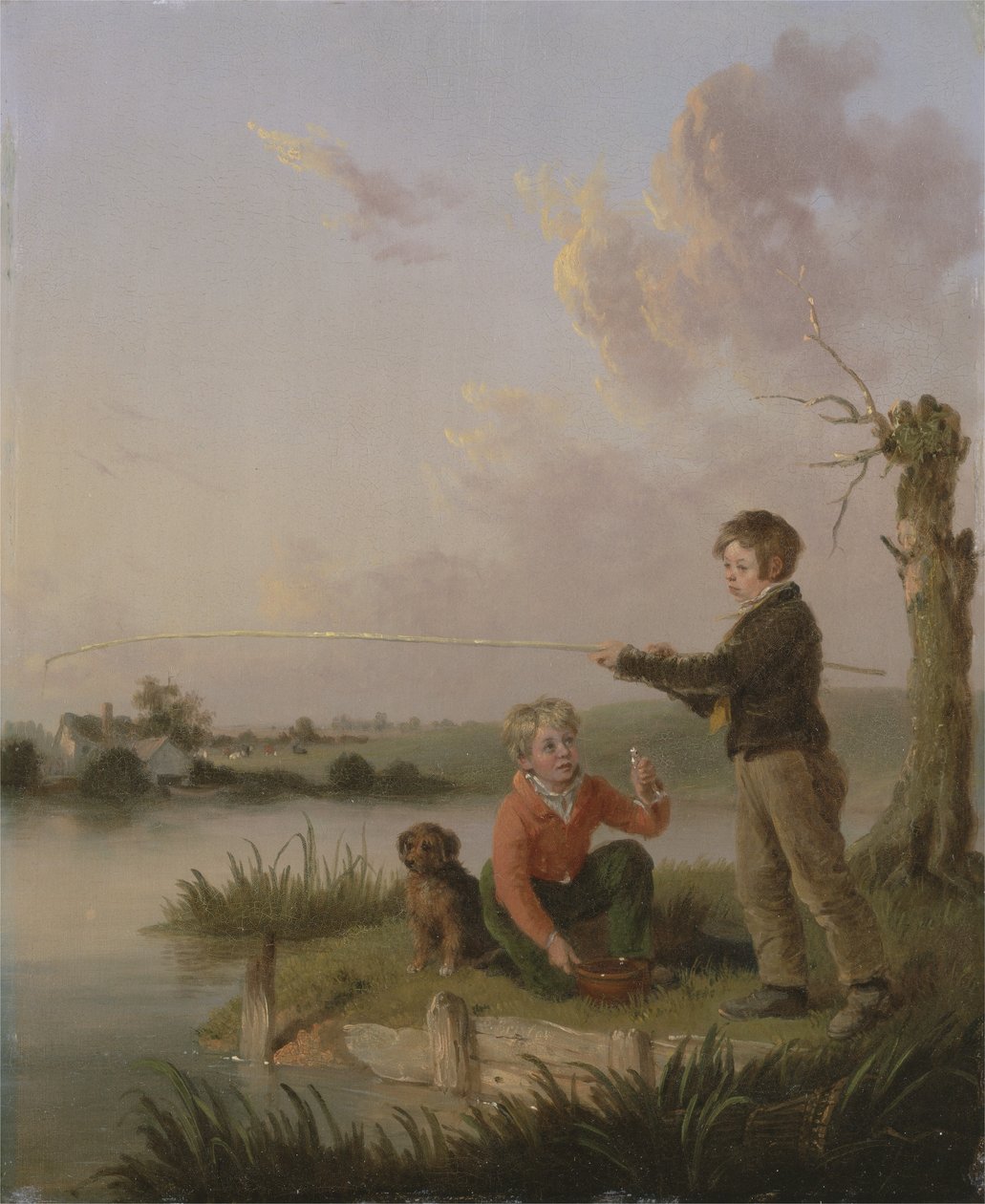 The Young Anglers (olja på panel) av Edmund Bristow
