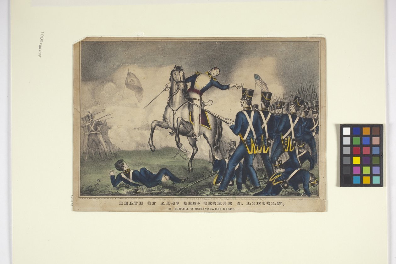 Death Of Adjt. Genl. George S. Lincoln (handfärgad litografi) av Edmund Burke Kellogg