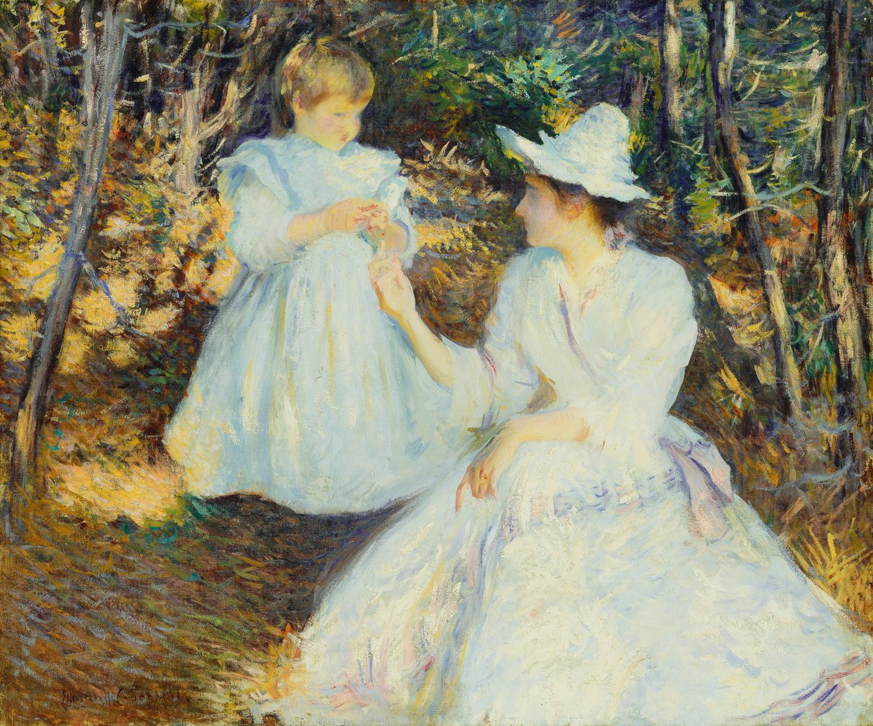 Mor och barn i tallskogen av Edmund Charles Tarbell