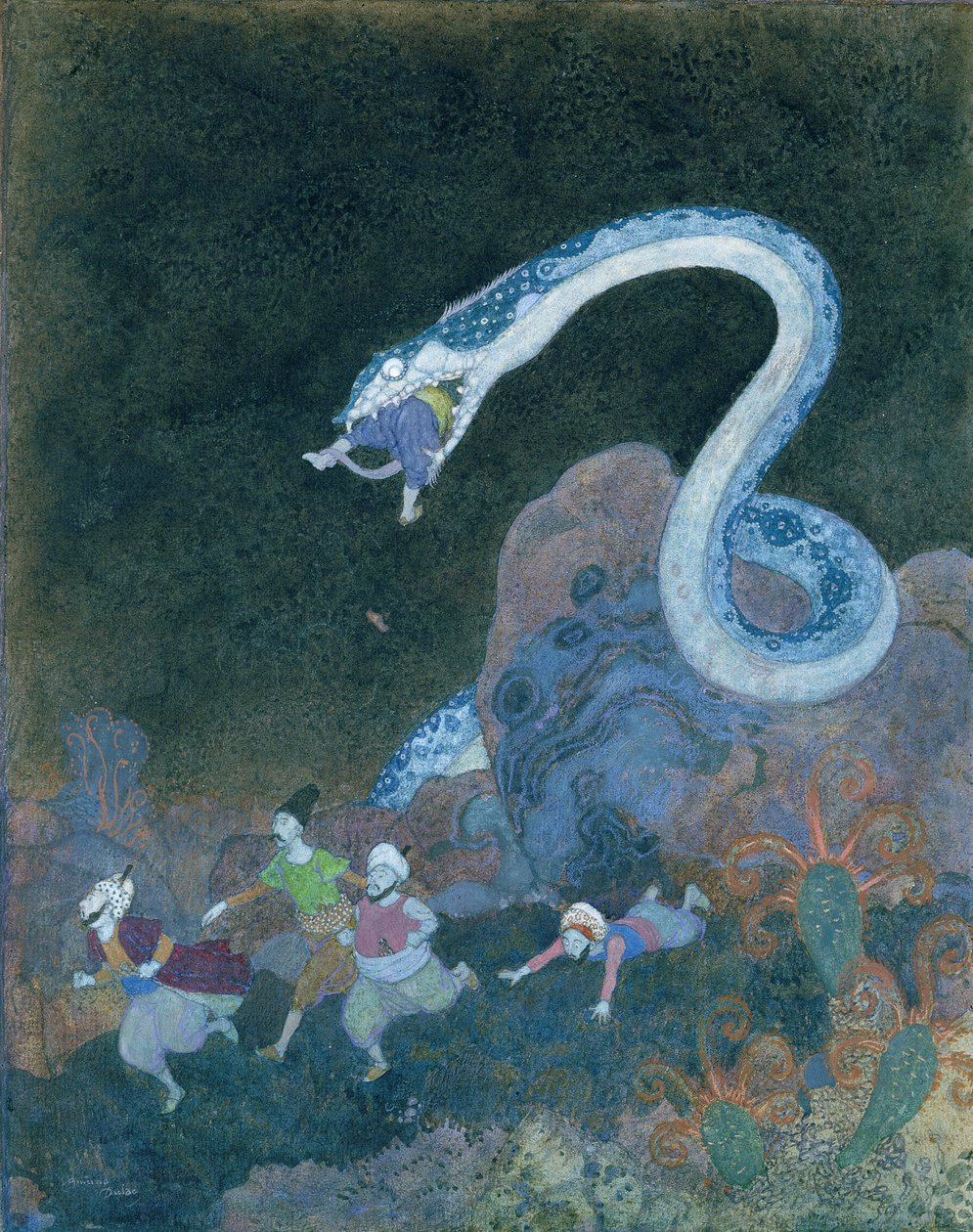En serbisk saga: Ormens episod (akvarell på papper) av Edmund Dulac