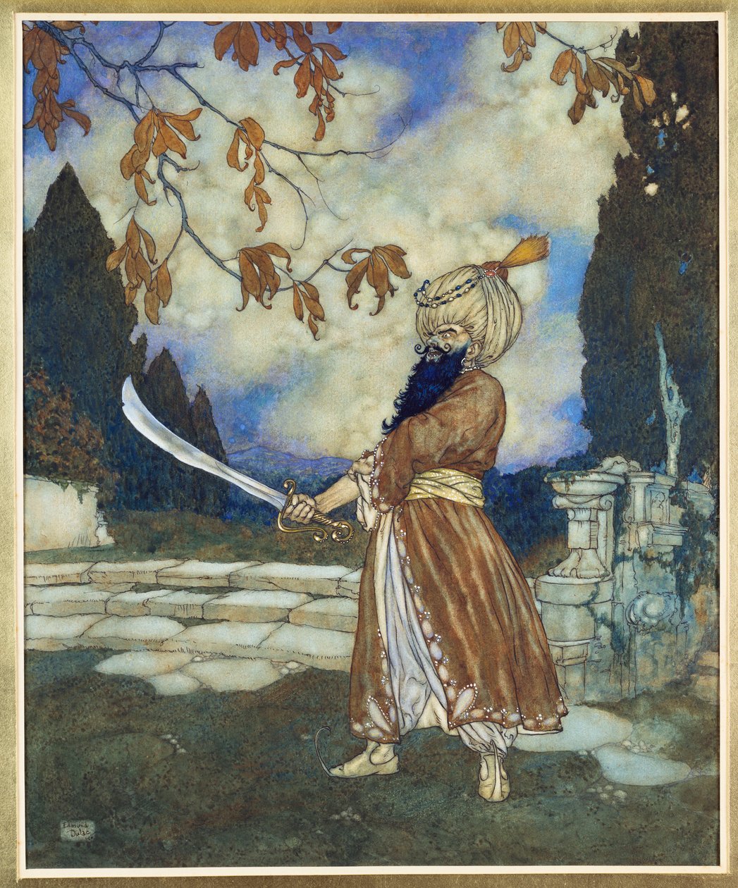 Blåskägg,1910 (akvarell, gouache, penna  svart bläck på papper) av Edmund Dulac