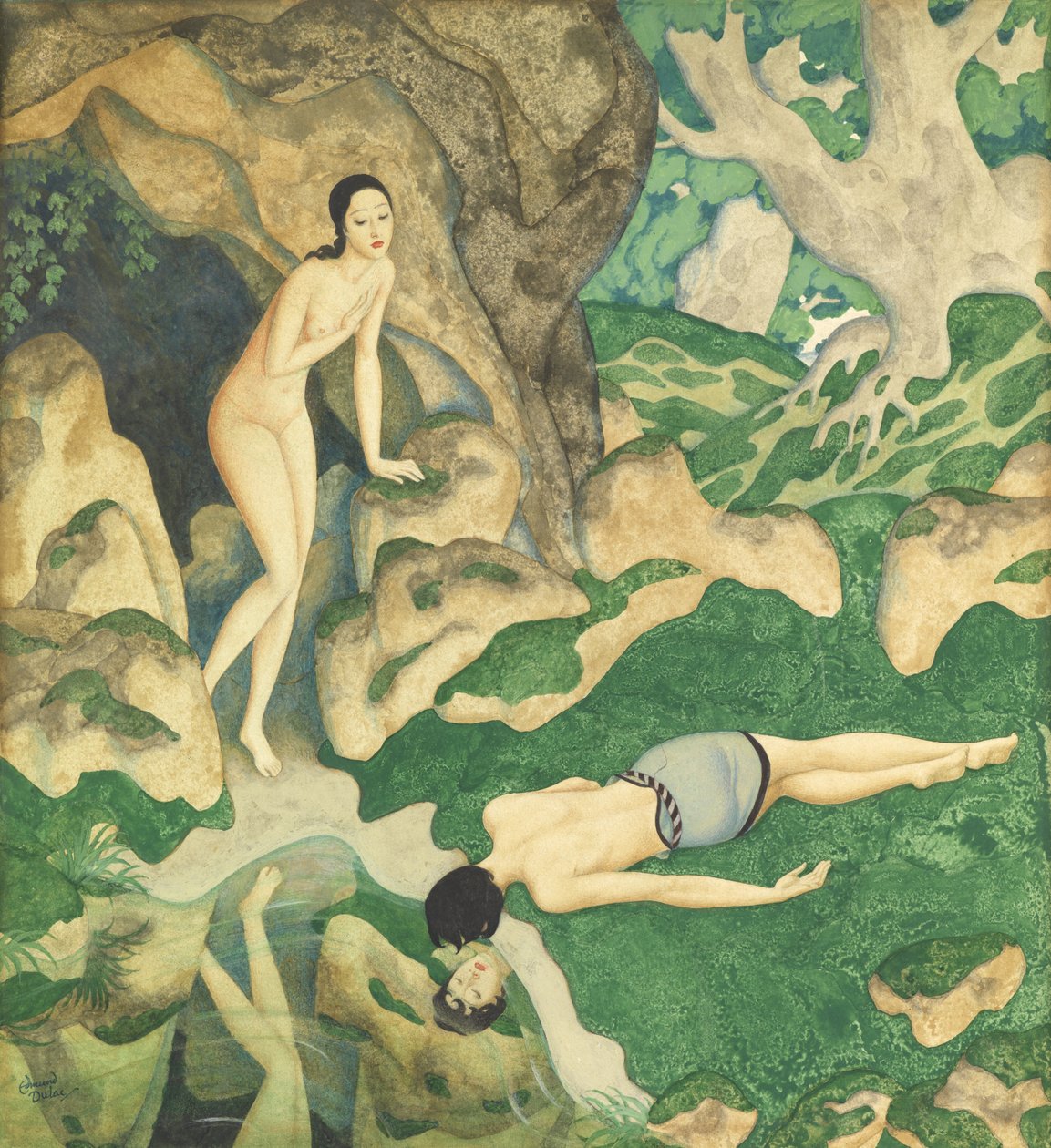 Echo and Narcissus (akvarell  gouache på papper) av Edmund Dulac