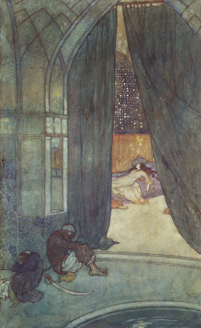 "Han såg de svarta eunuckerna ligga och sova." av Edmund Dulac