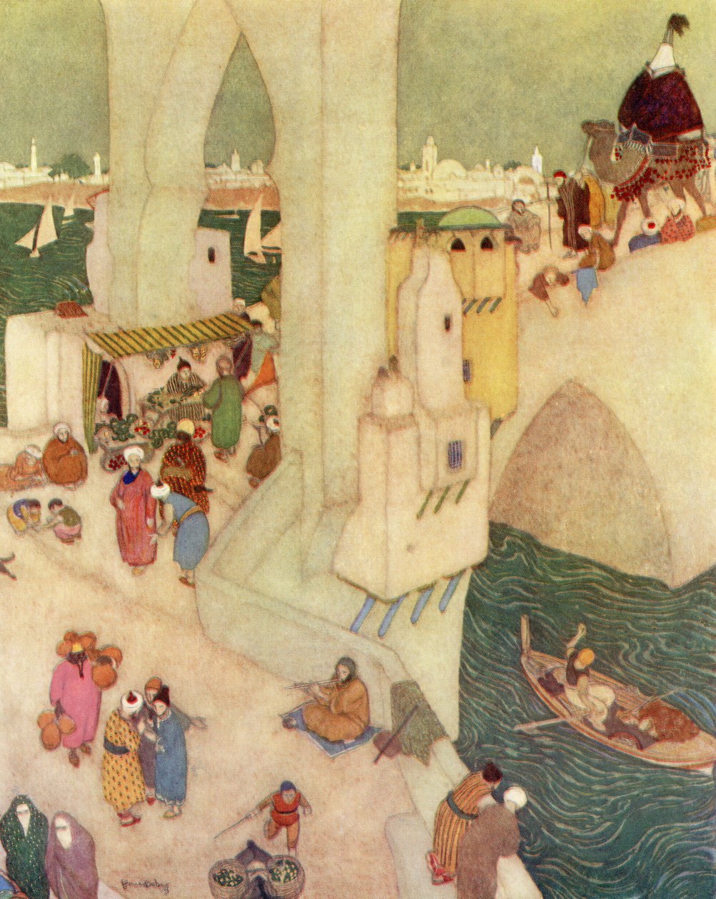 I staden Bagdad, illustration från "Sinbad The Sailor av Edmund Dulac