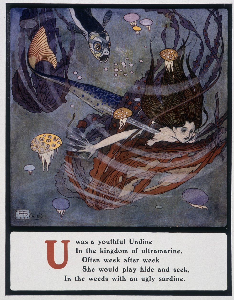 Brev U (Undine), sjöjungfru under havet, ca 1908 (teckning) av Edmund Dulac
