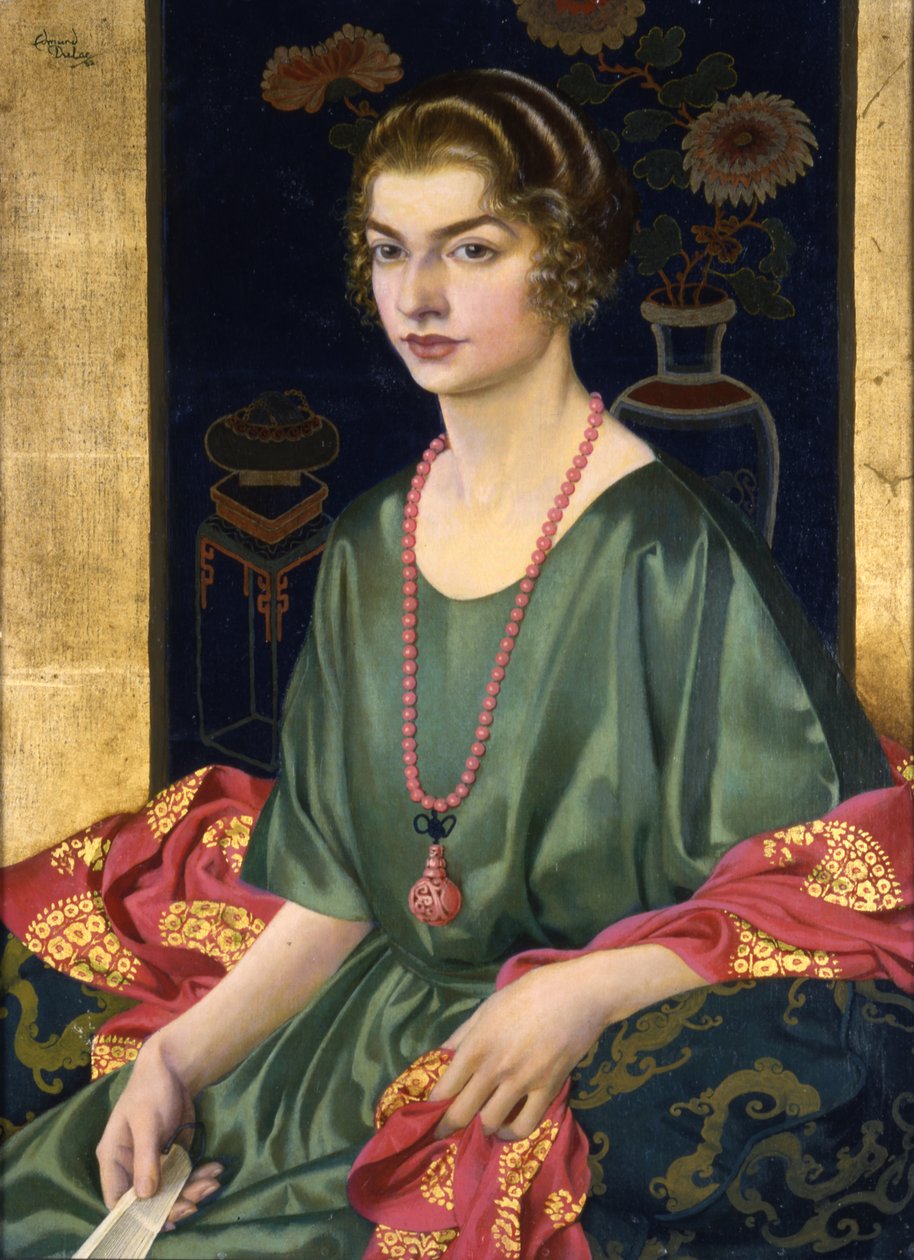 Porträtt av Elizabeth Allhusen (olja på duk på pannå) av Edmund Dulac