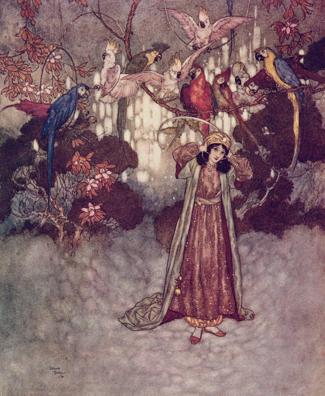 De såg inte skönheten förrän de började skrika och tjattra" ur "Skönheten och odjuret av Edmund Dulac