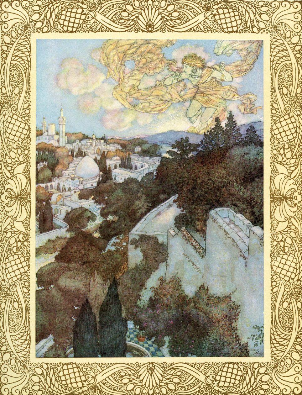 Vakna! för solen bakom din östliga höjd har jagat stjärnornas session från natten, illustration från "The Rubaiyat of Omar Khayyam", publicerad 1909 (färglitografi) av Edmund Dulac