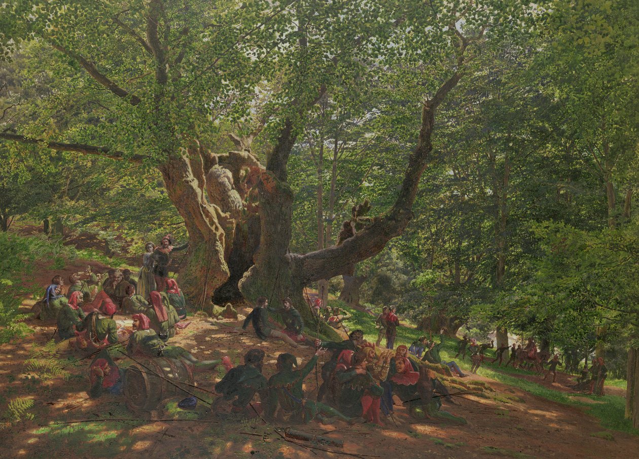 Robin Hood and his Merry Men in Sherwood Forest, 1859 (gouache och gummi arabicum på papper) av Edmund George Warren