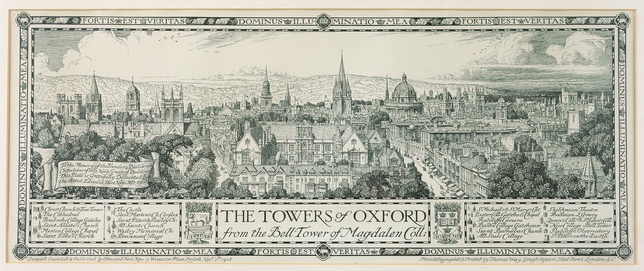 The Towers of Oxford från Bell Tower of Magdalen, 1908 av Edmund Hort New