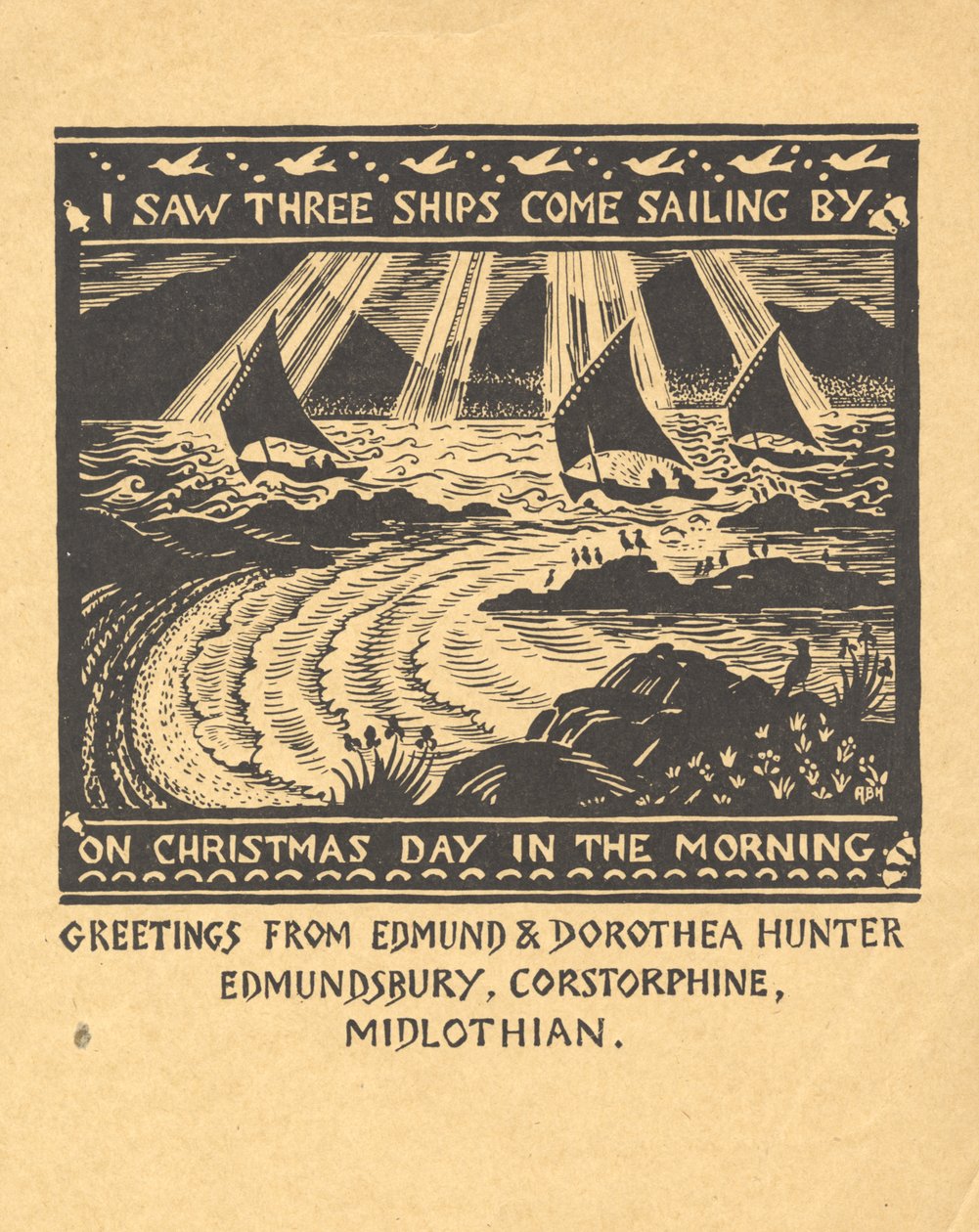 Jag såg tre segelfartyg, ca 1930 (gouache på papper) av Edmund Hunter