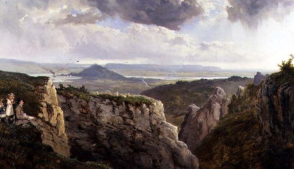 Elbor Rocks blickar mot Glastonbury, med konstnären E.J. Niemann, målad av A.F. de Prades av Edmund John Niemann