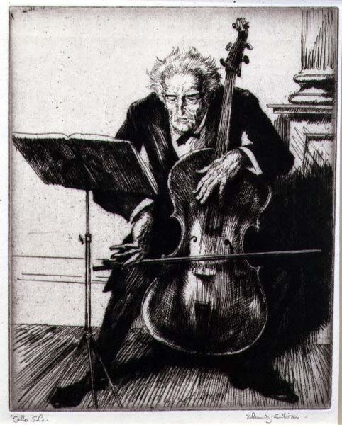 Cello Solo (etsning) av Edmund Joseph Sullivan