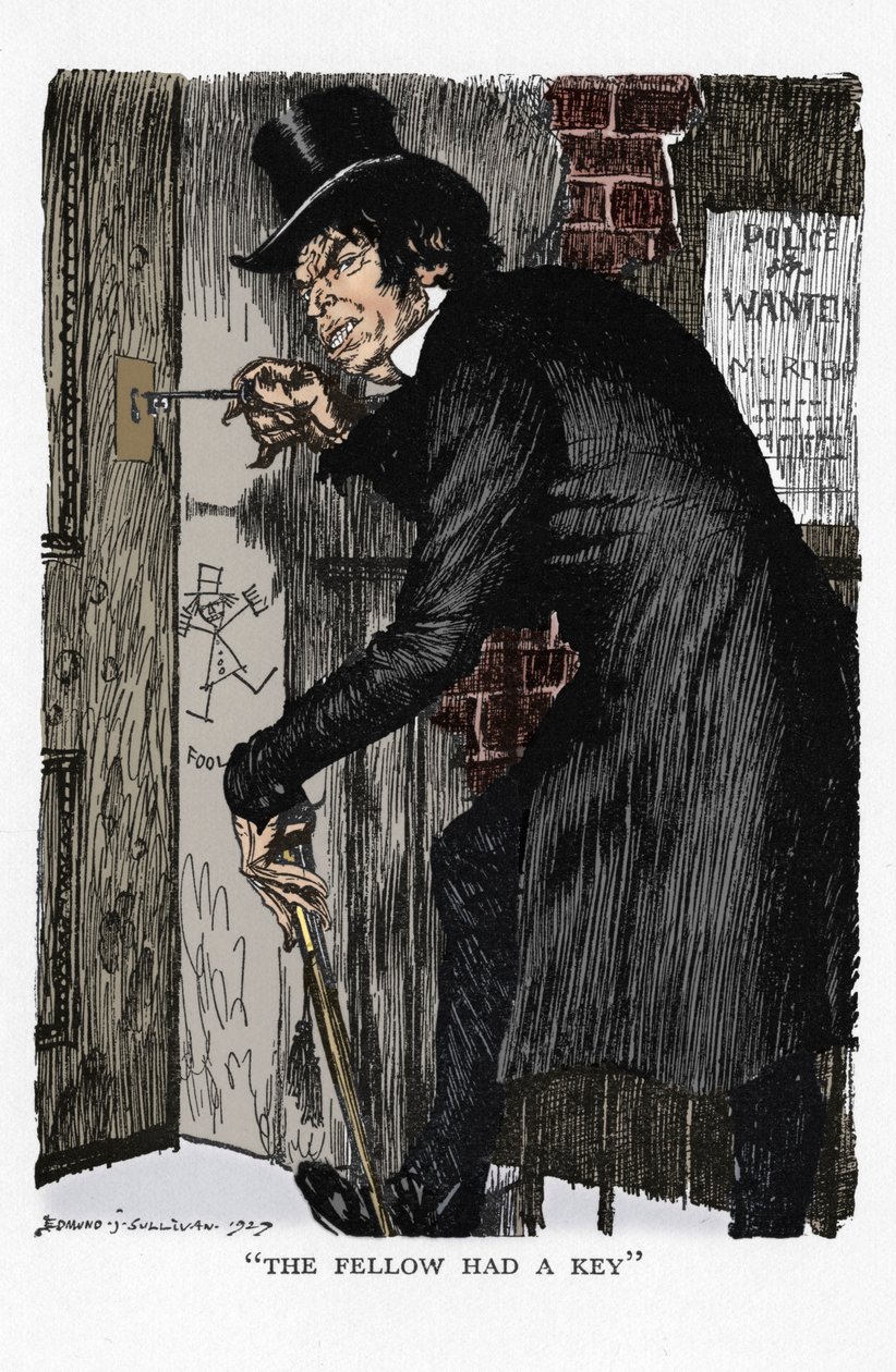 Scen från The Strange Case of Dr Jekyll and Mr Hyde av Robert Louis Stevenson, 1927 av Edmund Joseph Sullivan