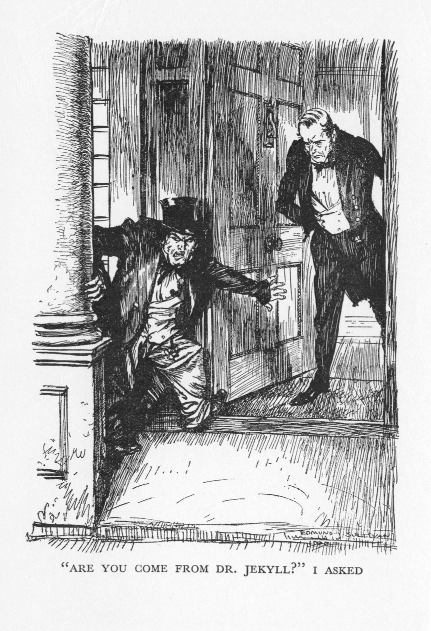 Scen från The Strange Case of Dr Jekyll and Mr Hyde av Robert Louis Stevenson, 1927 av Edmund Joseph Sullivan