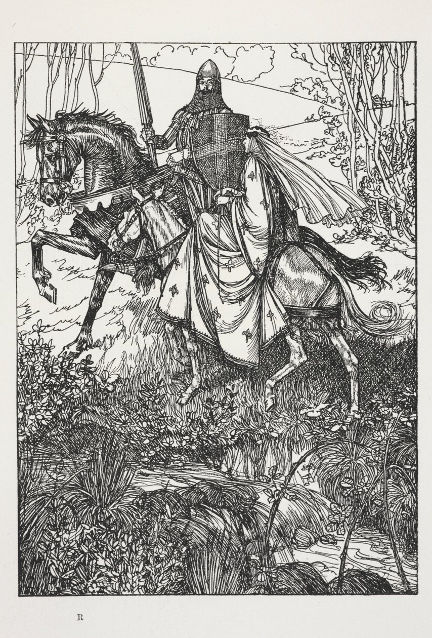 Sir Launcelot och drottning Guinevere, illustration från "A Dream of Fair Women..." av Alfred, Lord Tennyson av Edmund Joseph Sullivan