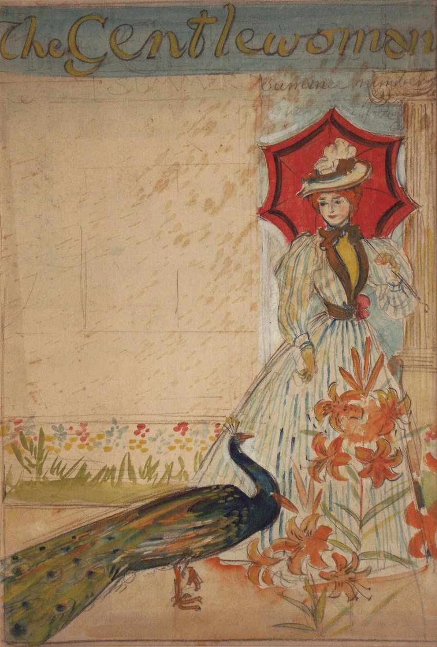 The Gentlewoman, (recto); Support Home Industries (verso), cirka 1905 (gouache över blyerts på kartong) av Edmund Joseph Sullivan