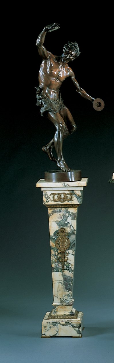 Gjuten efter en modell av Goldscheider, modellerad som en dansande satyr som spelar cymbaler av Edmund Klotz