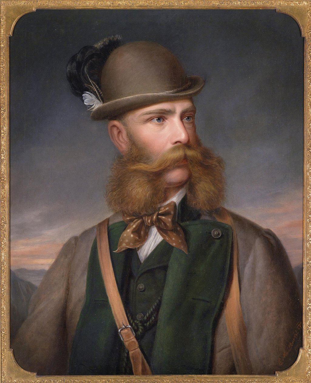 Porträtt av Franz Joseph I av Österrike i jaktklänning, 1877 av Edmund Mahlknecht