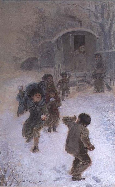 Zigenska barn snöbollar av Edmund Richard White