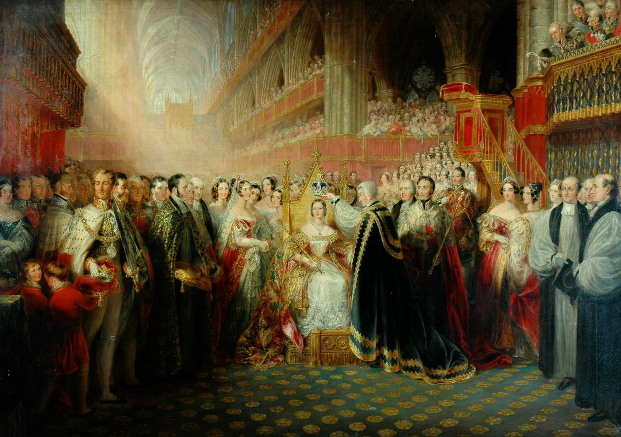 Kröning av drottning Victoria (olja på duk) av Edmund Thomas Parris