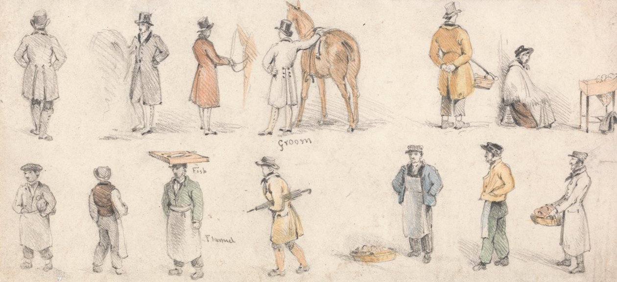 Studier av hantverkare och hästskötare av Edmund Thomas Parris