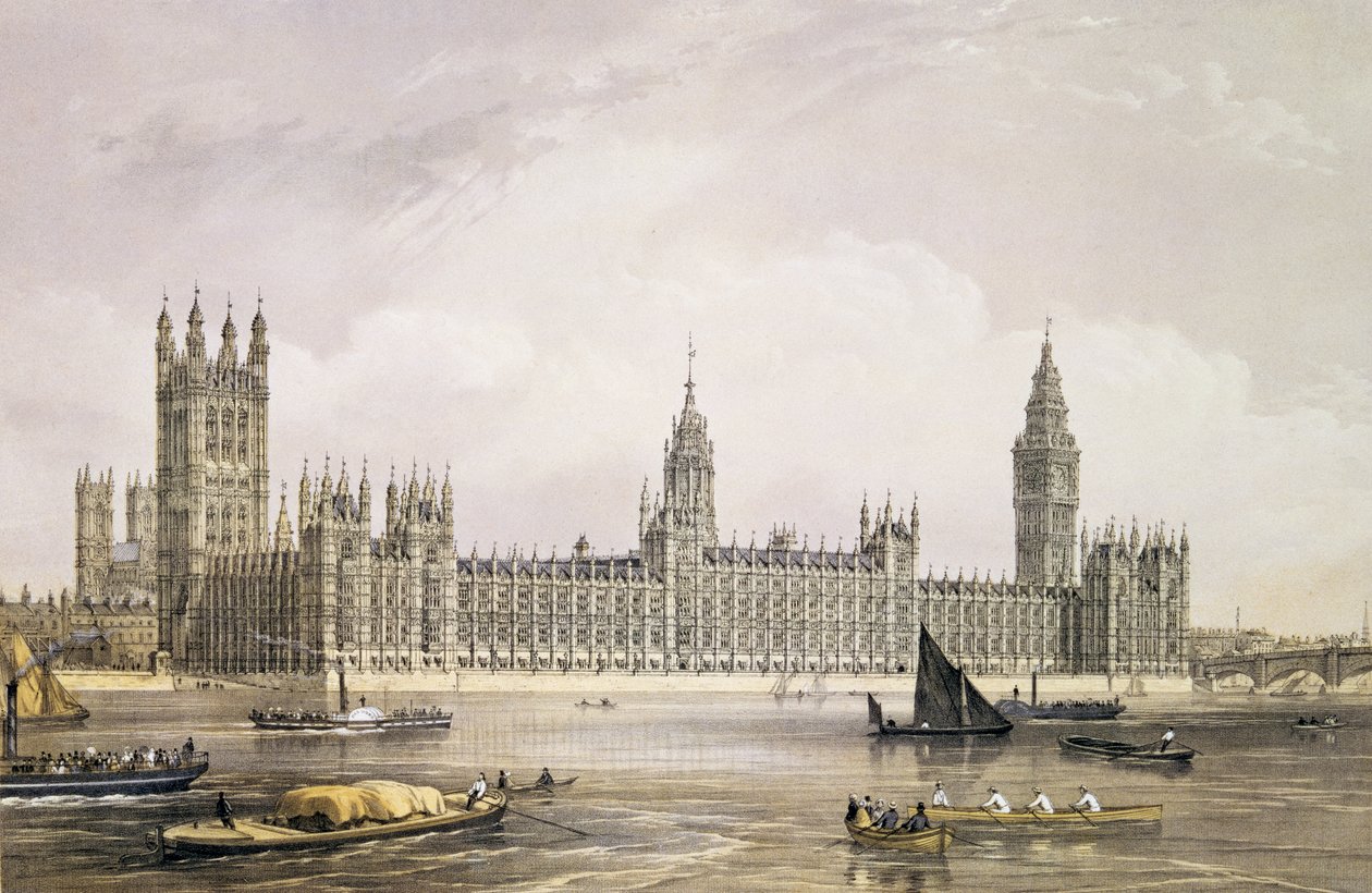 The New Houses of Parliament, graverad av Thomas Picken (fl.1838-d.1870) pub. 1852 av Lloyd Bros. und Co. (litografi) av Edmund Walker