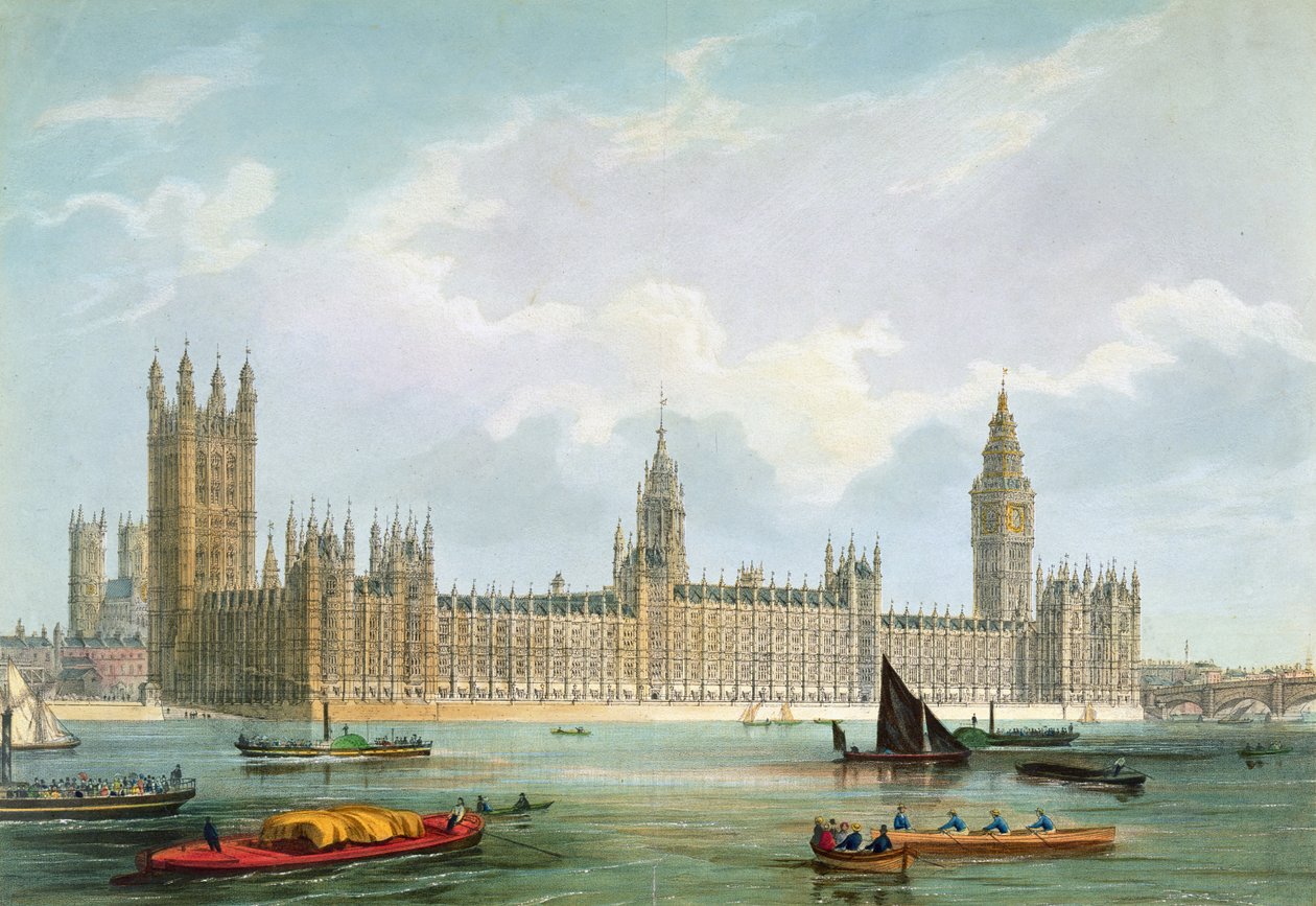 The New Houses of Parliament, graverad av Thomas Picken publicerad av Lloyd Bros. und Co., 1852 av Edmund Walker