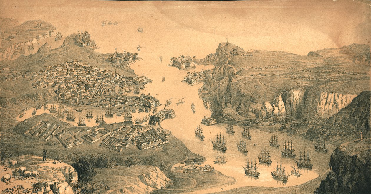 Staden, forten och hamnarna i Sebastopol, 1854 av Edmund Walker