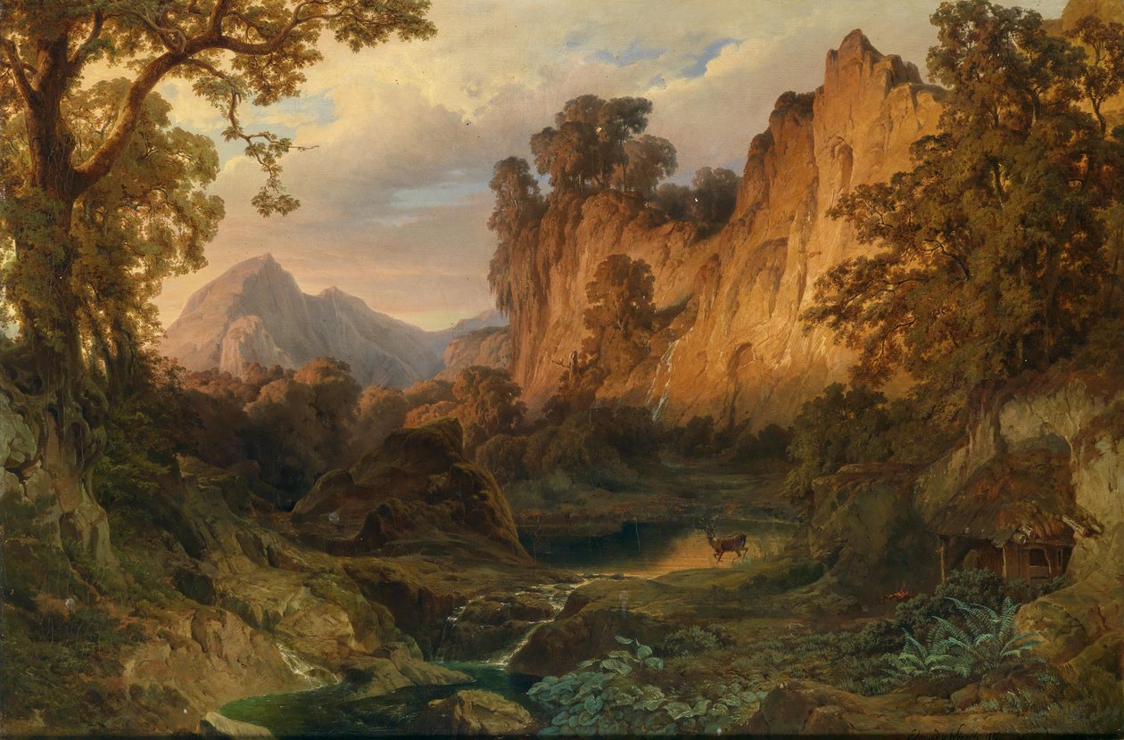 Edmund von Wörndle Romantiskt landskap i kvällsljus 1859 av Edmund von Wörndle