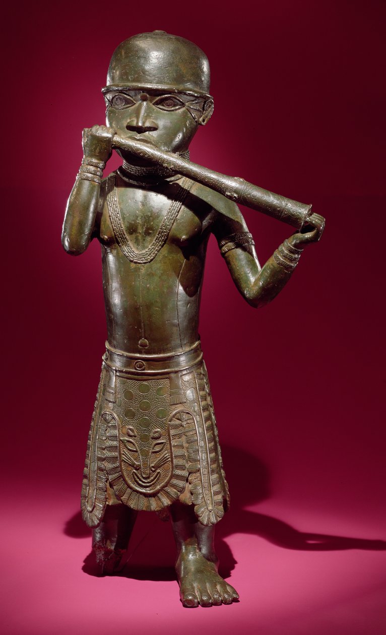 Hornblower, från Benin, Nigeria (brons) av Edo Culture