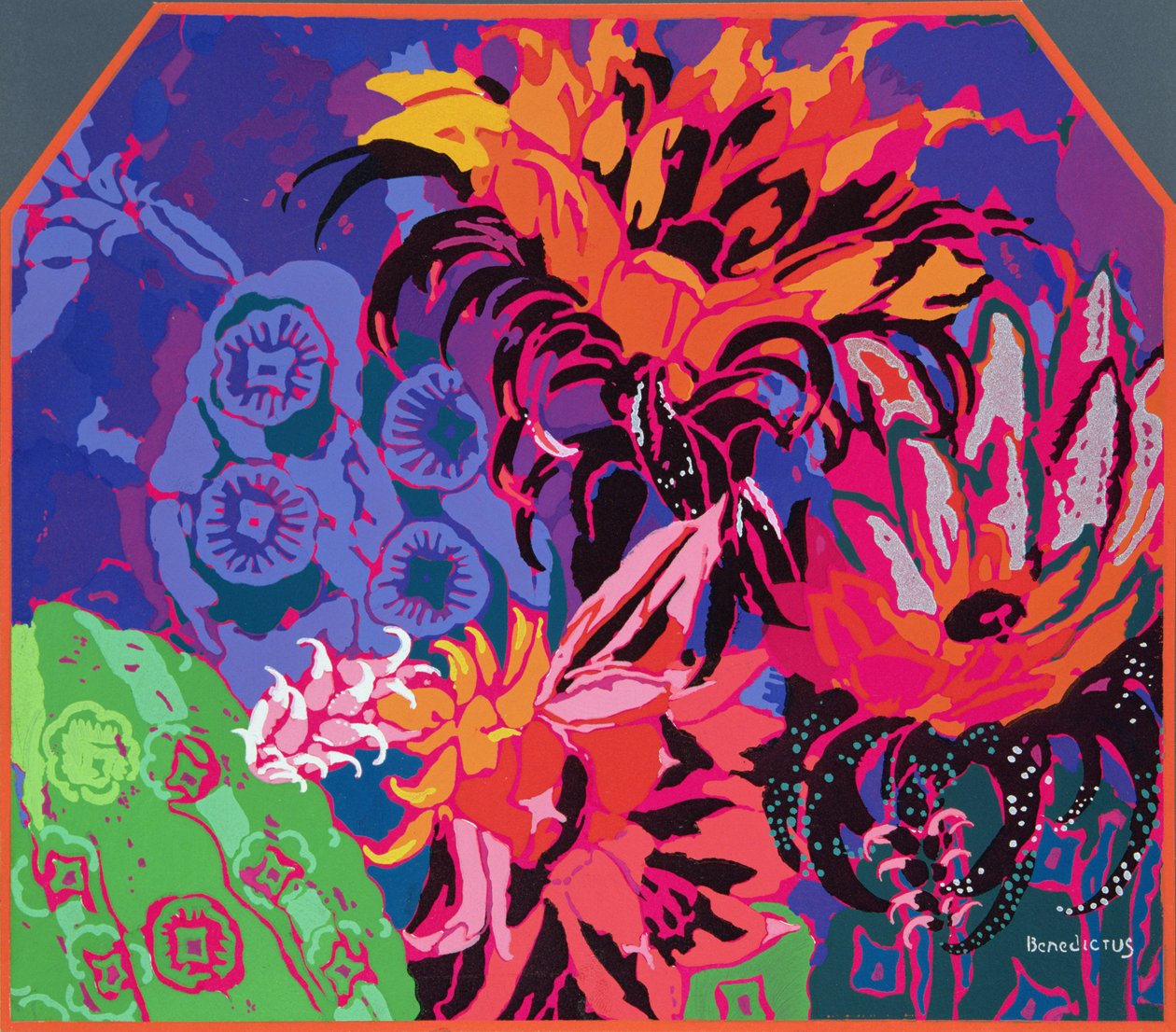 Floral Design, illustration från "Treatise on the Illuminating of Stencils" av Jean Saude, pub. 1925 av Edouard Benedictus